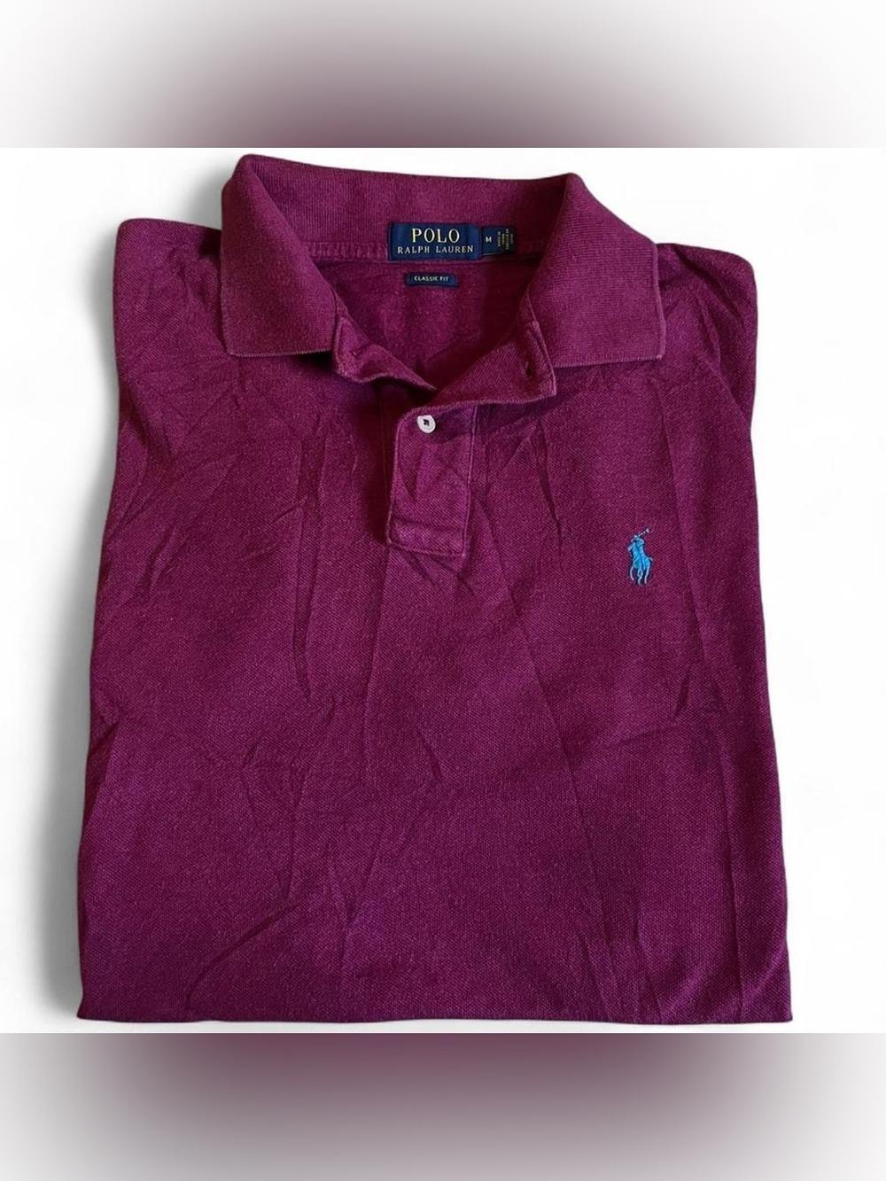 POLO RALPH LAUREN • Mens Burgundy Polo Cotton Golf Shirt with Light Blue Logo